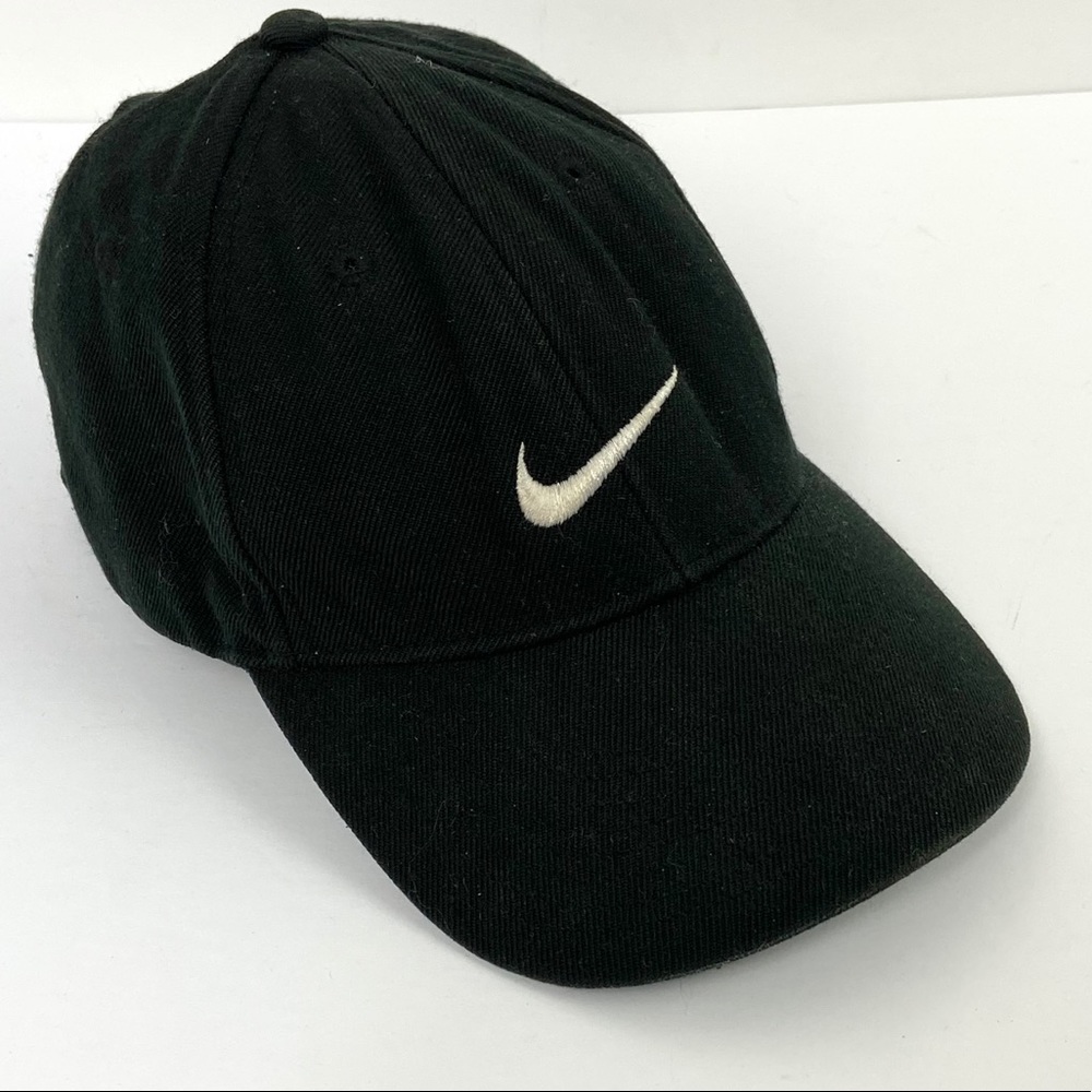 Nike Black Baseball Cap White Swoosh Hat Snapback - Picture 2 of 10